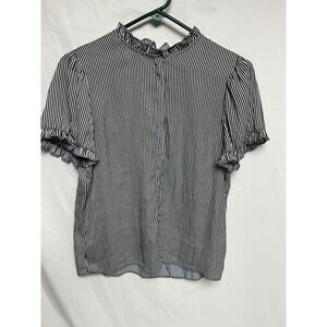 NWT Tahari Women's Top Blouse, Buttons, Navy & White Striped Short Sleeve Size M